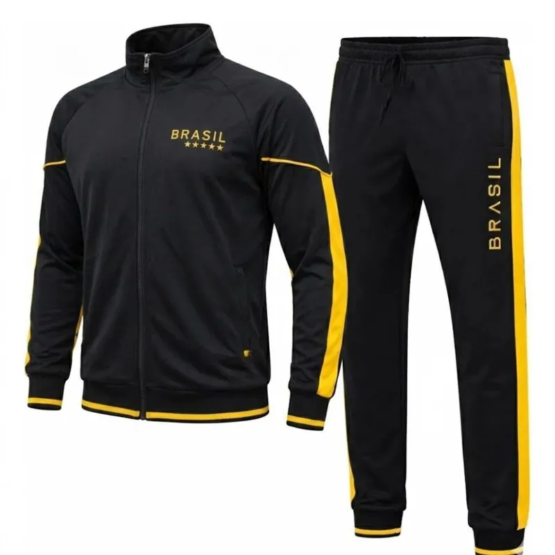 Agasalho Conjunto Brasil Seleção Jaqueta Calça Preto/Amarelo Copa