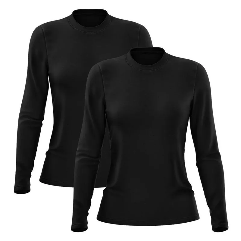 Kit 2 Camisetas Manga Longa Feminina Dry Lisa Treino Gênero:Mulher;Tamanho:M;Cor:
