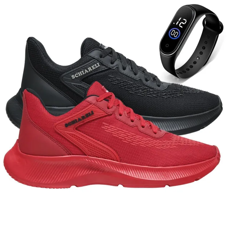 Kit 2 Tênis Masculino Esporte Academia Corrida Cadarço Treino Dia a Dia + Relógio