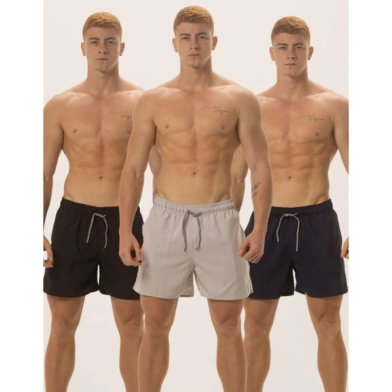 Kit 3 Short Masculino Tactel Elastano Bermuda Praia Academia
