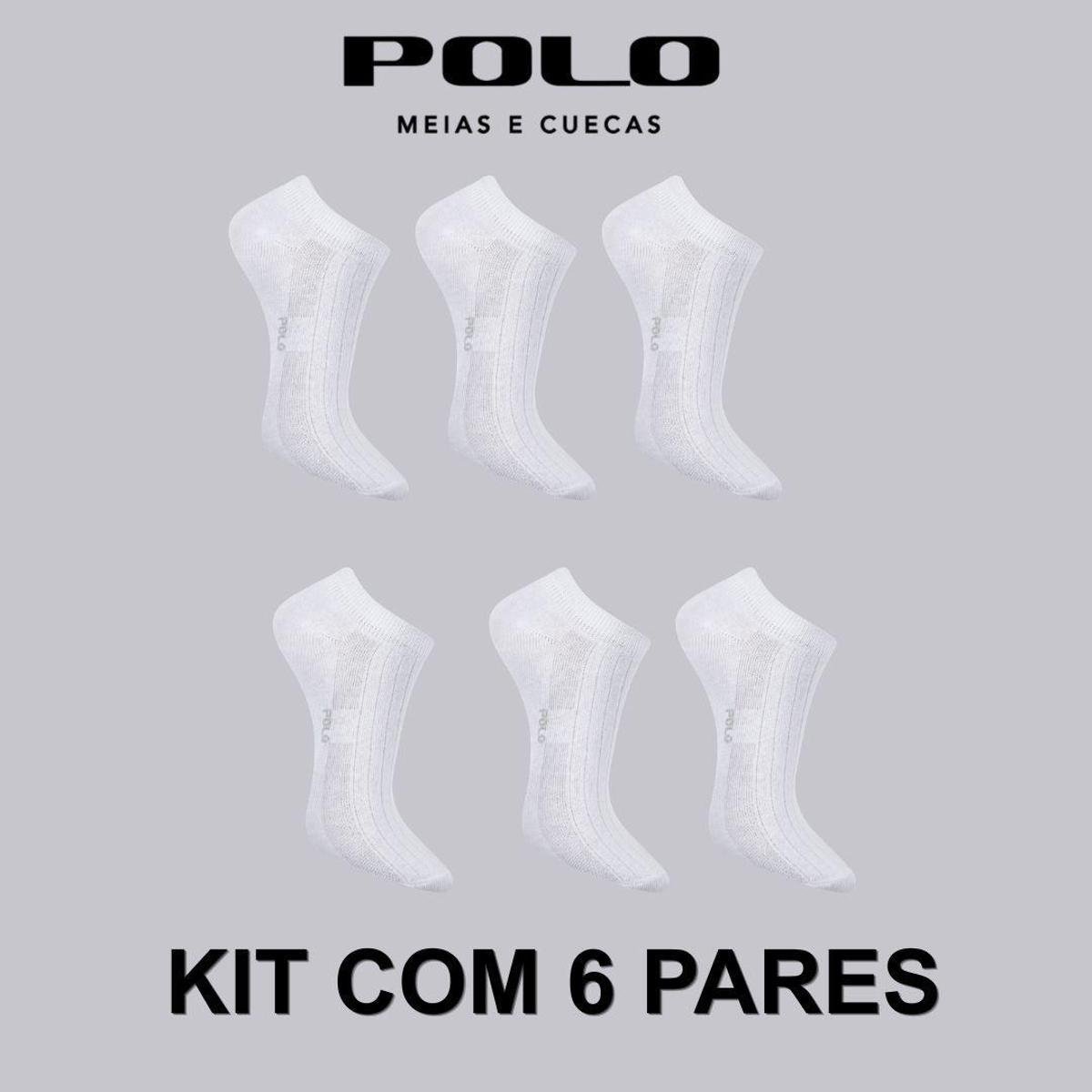 Kit 6 Pares de Meias Feminino Invisível Canelada Branca