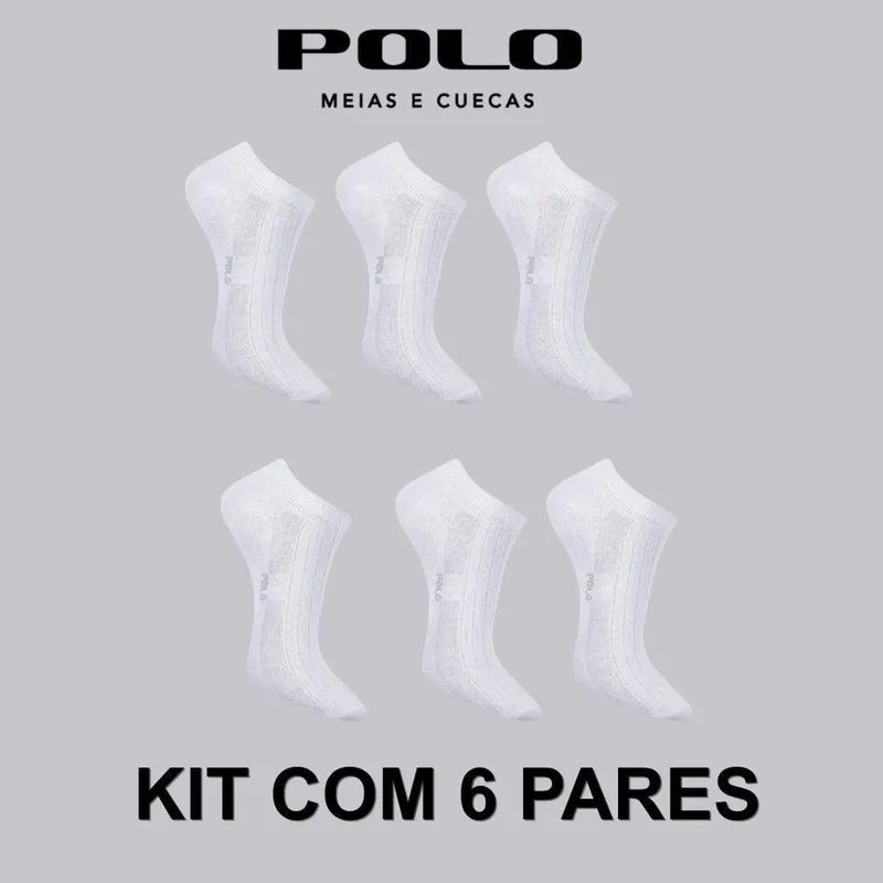 Kit 6 Pares de Meias Feminino Invisível Canelada Branca