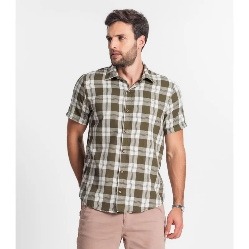 Camisa Masculina Xadrez Diametro Verde