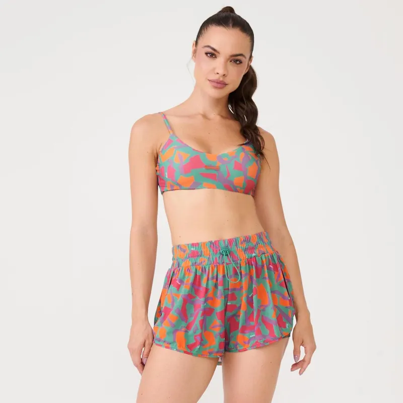 Short Soltinho Com Pregas Estampa Vibrant Poliamida Soft Donna Carioca