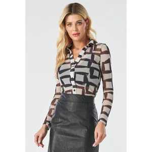 Camisa PKS Manga Longa Tule Estampa Geométrica -GG