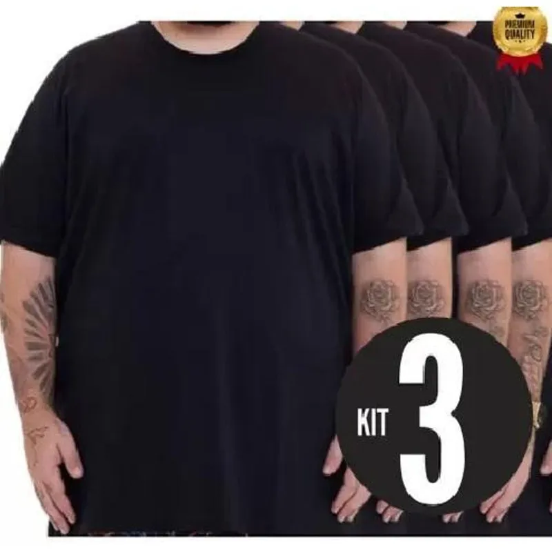 Kit 3 Camiseta Plus Size Gola Redonda Tamanhos G1 / G2 / G3
