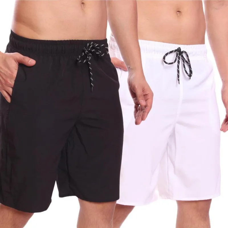 Kit 2 Shorts Bermuda Califórnia Lisa Liso Tactel Cordão Bolsos Masculina(PRETO/BRANCO)