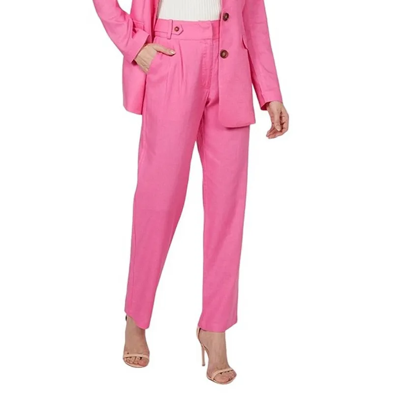 Calça Alfaiataria Feminina Dudalina Linho Rosa Médio 9101300