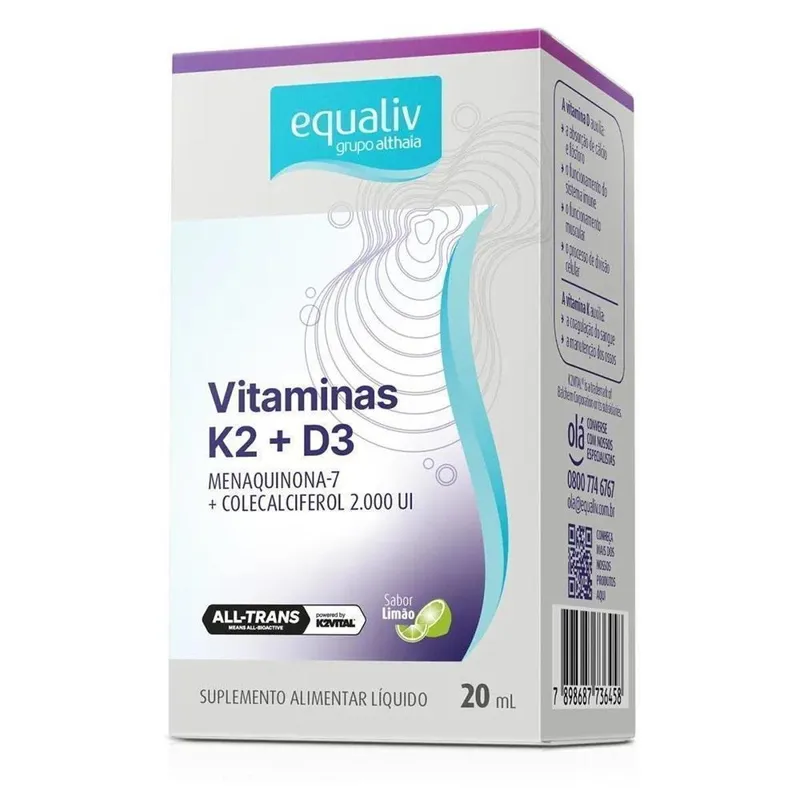 Vitamina Liquida K2 + D3 Em Gotas Sabor Limão 20ml