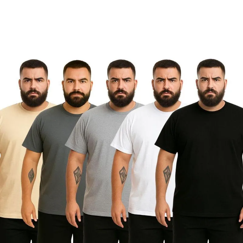 Kit 5 Camisetas Masculina Plus Size Lisa Algodão Premium