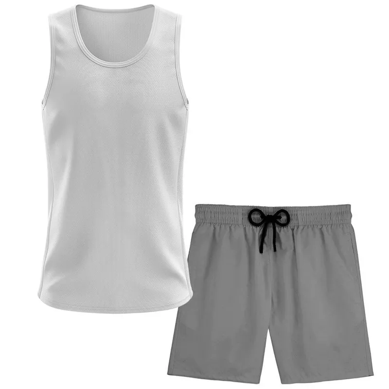 Kit Short Praia Academia Passeio Treino Cinza + Regata Masculina Lisa Básica Dry