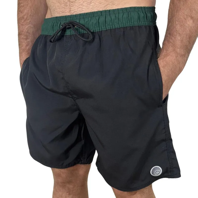 Shorts Surftrip Bicolor Plus Size Cós Preto Verde Militar