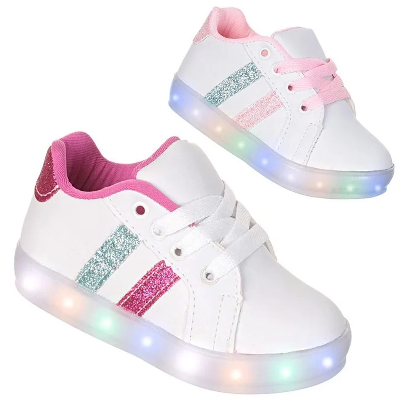 Tenis Led Luz pisca Feminino infantil meninas Pink Ou Rosa