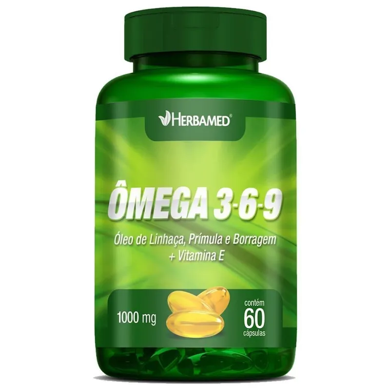 Ômega 3 6 e 9 Linhaça Prímula E Borragem + Vitamina E 60 Cápsulas Herbamed
