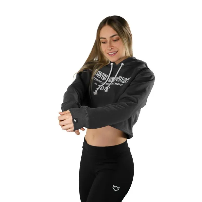 Moletom Cropped Feminino Technical Department Cinza Chumbo