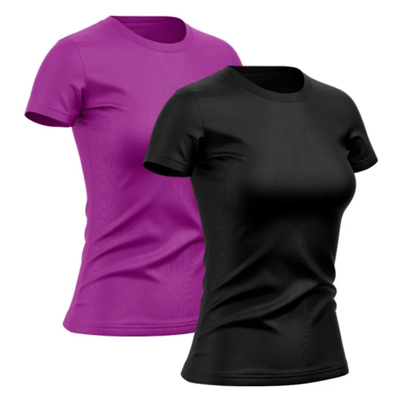 Kit 2 Camiseta Feminina Manga Curta Dry Proteção Solar UV Blusa Baby Look Academia Treino Camisetas