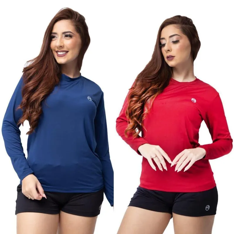 Kit 2 Camisa Térmica Uv50+ Feminina Segunda Pele Proteção Solar