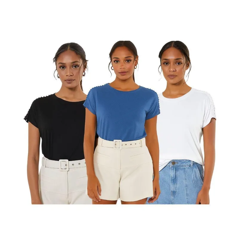 Kit 3 Camisetas Vih Triny Femininas Básicas Premium