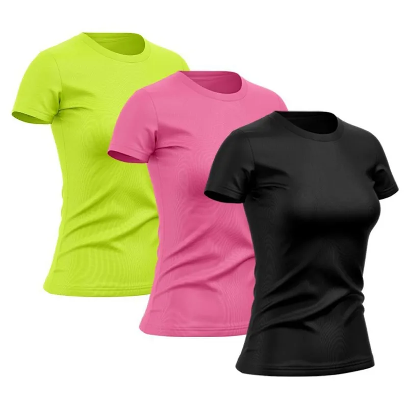 Kit 3 Camiseta Feminina Manga Curta Dry Proteção Solar UV Blusa Baby Look Academia Treino Camisetas