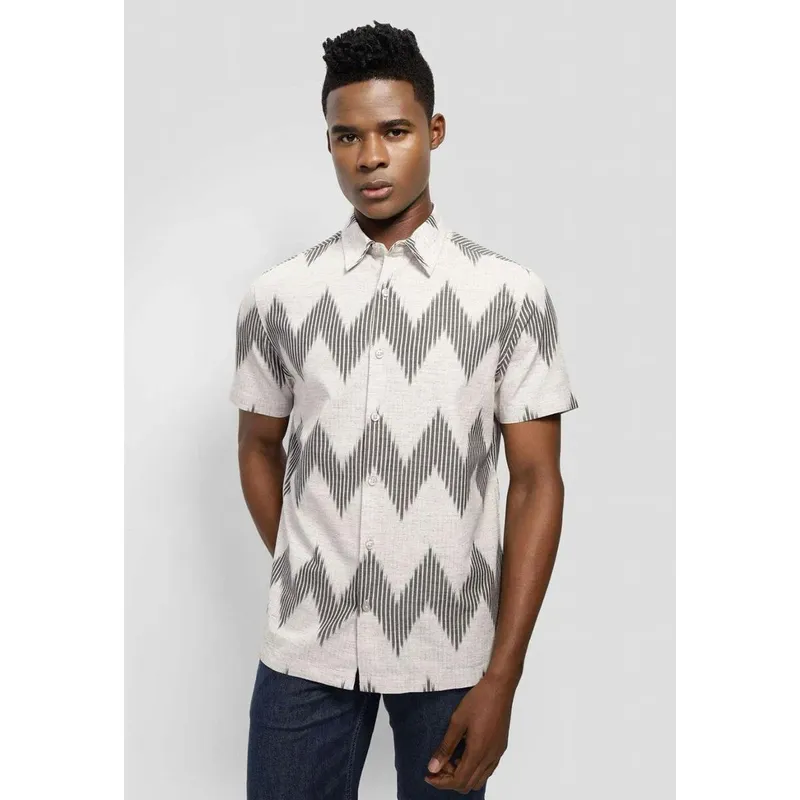 Camisa Manga Curta Listras Cinza Camisa M/c Est Geo Stripe Cinza