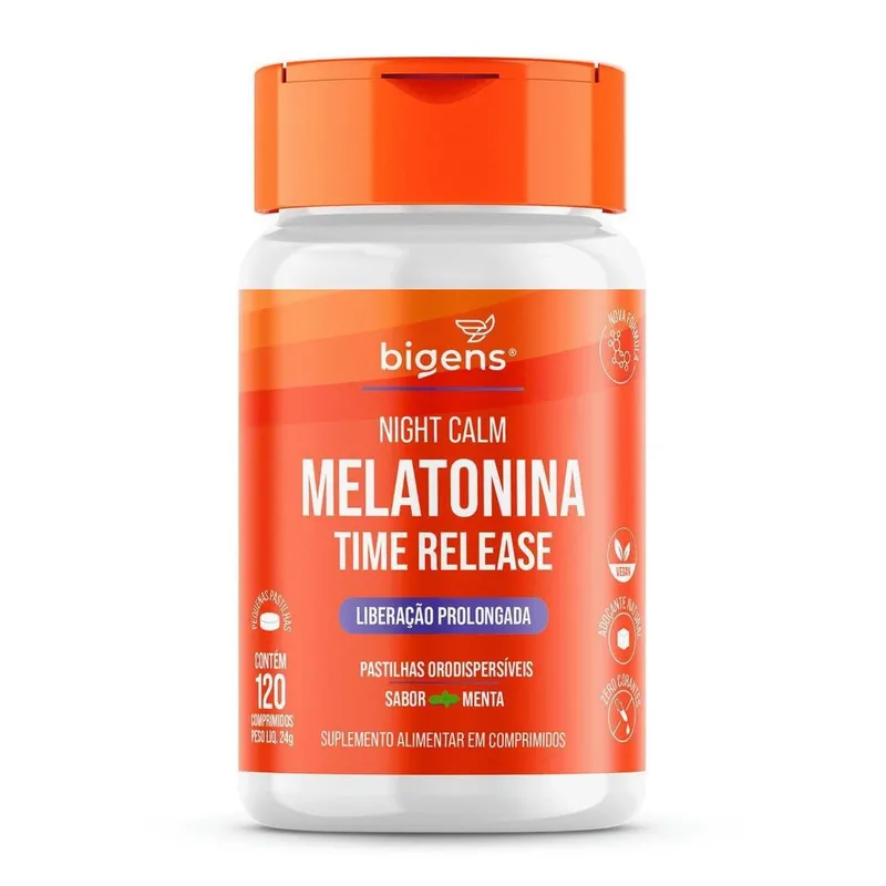 Night Calm Melatonina Time Release Liberação Prolongada 120 Comprimidos - Bigens