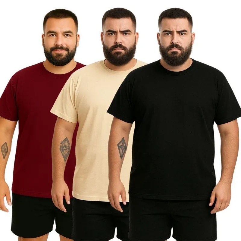 Kit 3 Camisetas Masculina Plus Size Lisa Algodão Premium