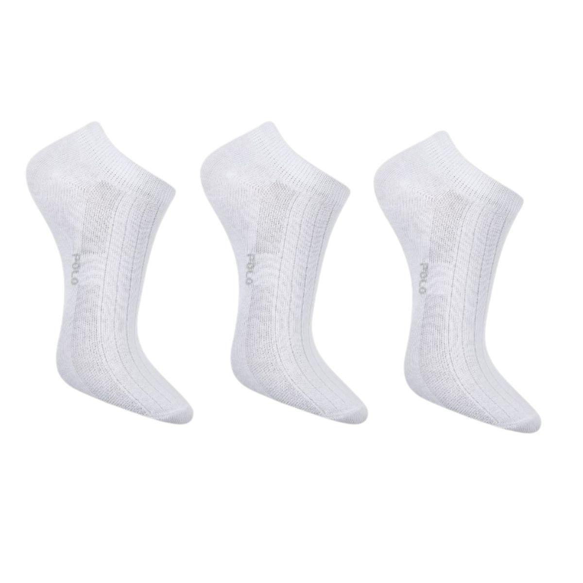 Kit 3 Pares de Meias Feminino Invisível Canelada Branca