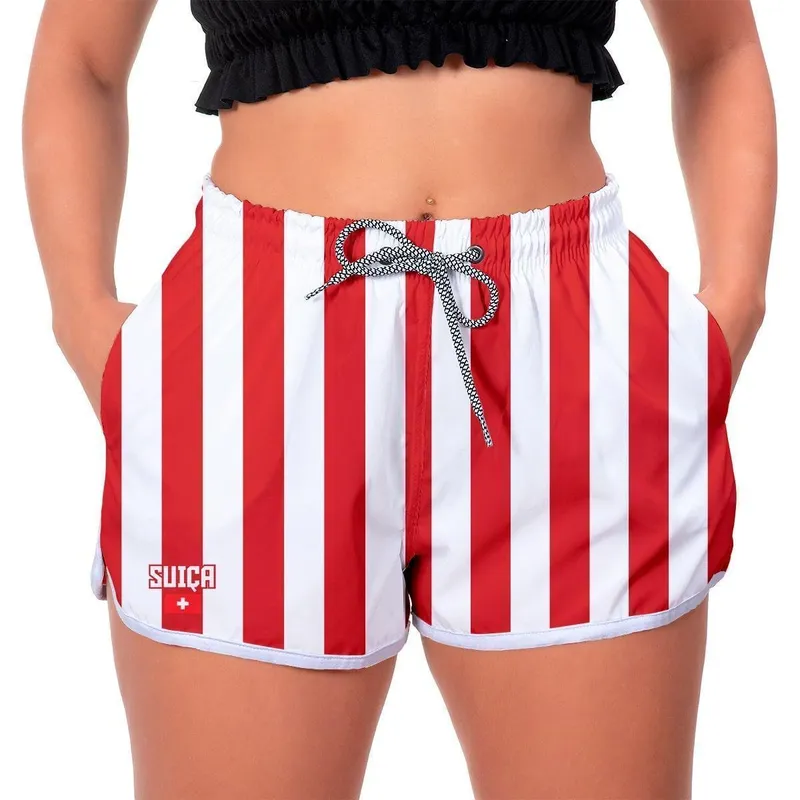 Short Listrado Time Suíça Feminino 22 Premium Casual Verão