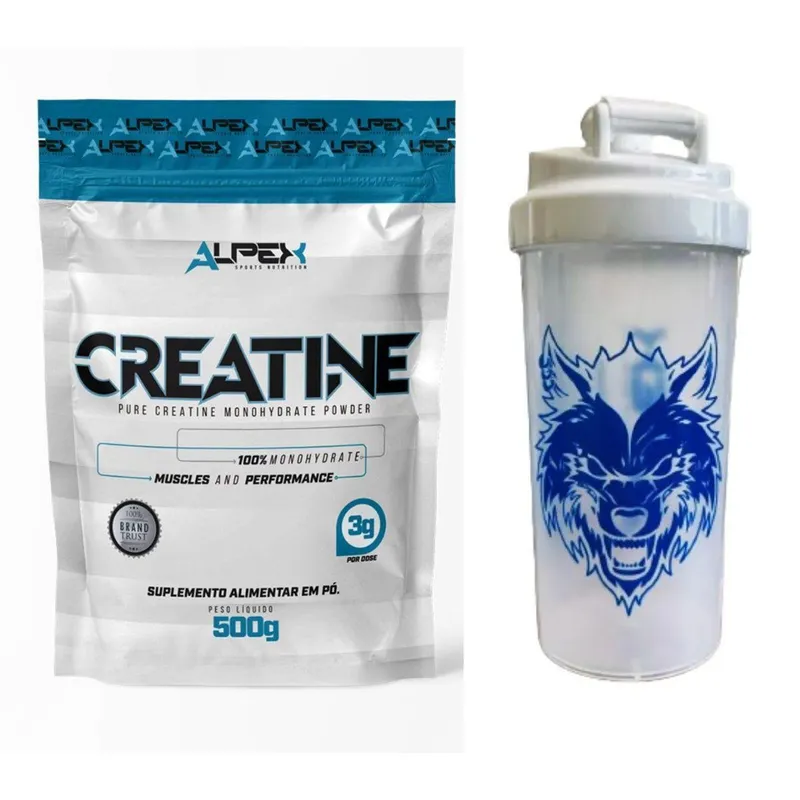 Kit Creatina Alpex 100% 500g + Coqueteleira Alpex 600ml