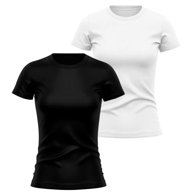 Kit 2 Camisetas Manga Curta Feminina Lisa Dry Academia Fit