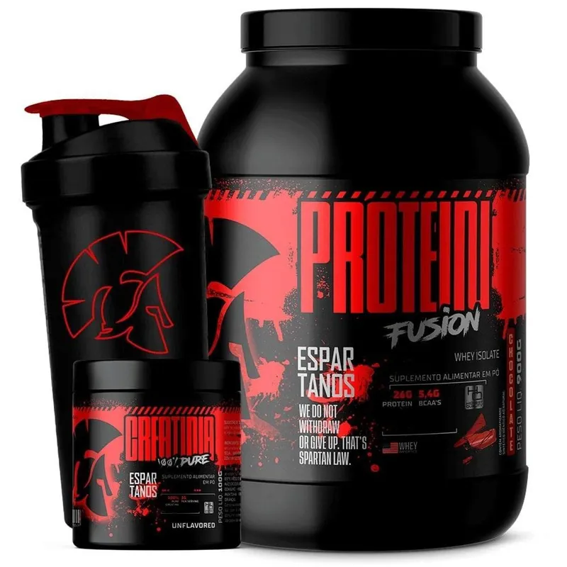 Kit Whey Protein Fusion 900g + Creatina 100g + Coqueteleira - Espartanos