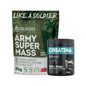 Kit: Hipercalórico Army Super Mass - 3Kg + Creatina Monohidratada Pote 300g - Soldiers Nutrition