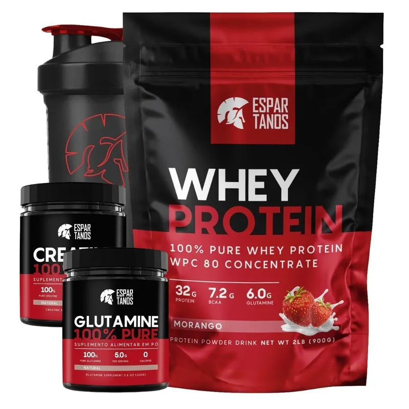 Kit Whey Concentrado + Creatina + Glutamina + Shaker