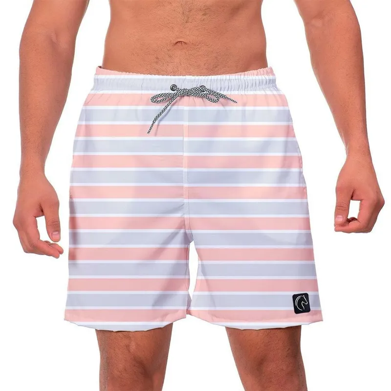Short Praia Premium Masculino Academia Fitness Caminhada Listrado Azul Rosa