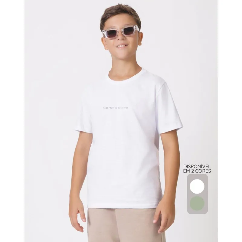 Camiseta estampada verão leve divertida estilosa - Branco e Verde - Masculino 12 a 18 anos