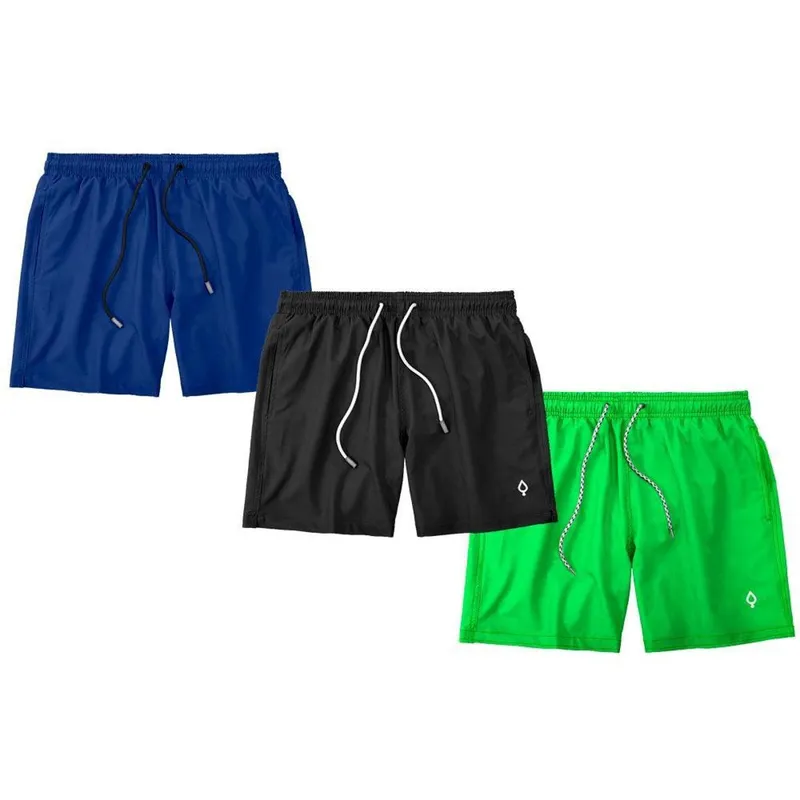 Kit 3 Shorts Bermudas Liso Lisa e Estampado Masculino Tactel Básico