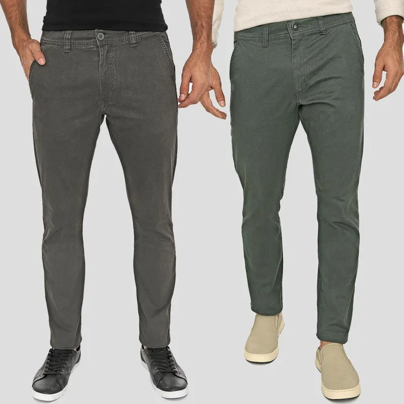 Kit 2 Calça Sarja Conforto Macaw Slim Fit Insert Cinza e Verde Musgo