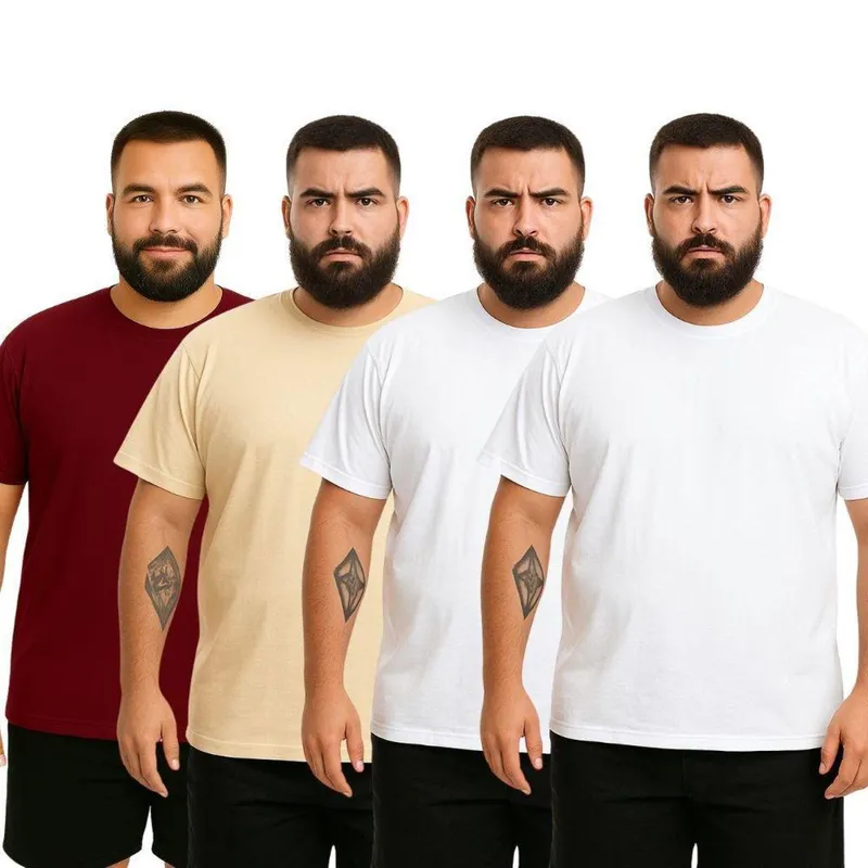 Kit 4 Camisetas Masculina Plus Size Lisa Algodão Premium