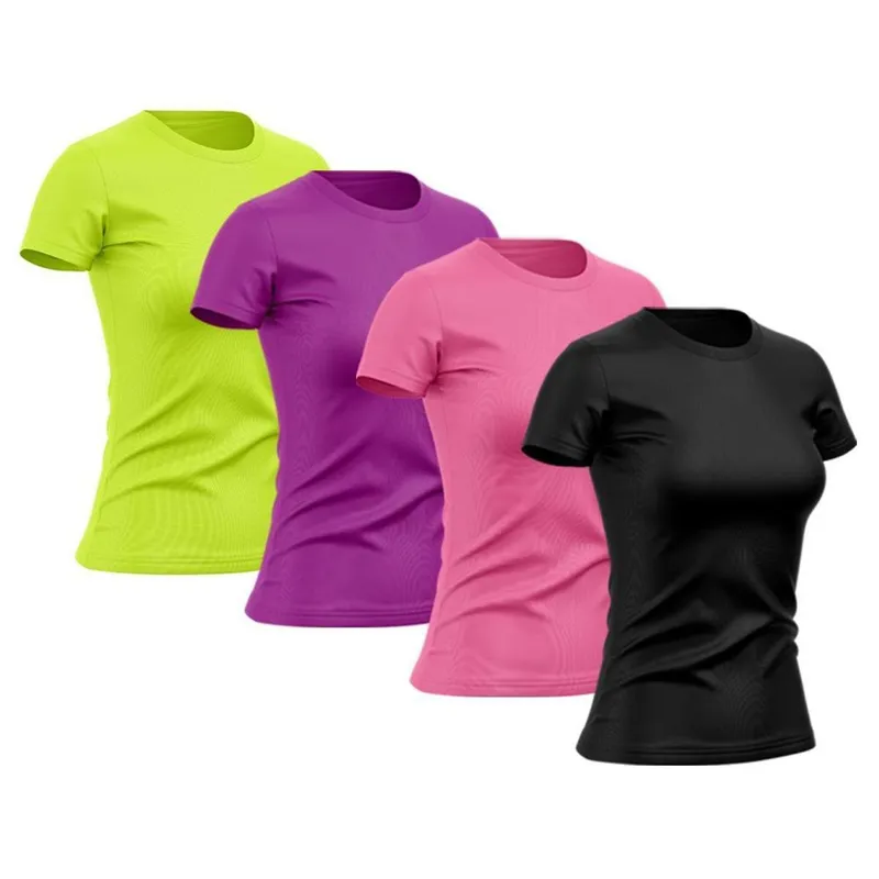 Kit 4 Camiseta Feminina Manga Curta Dry Proteção Solar UV Blusa Baby Look Academia Treino Camisetas