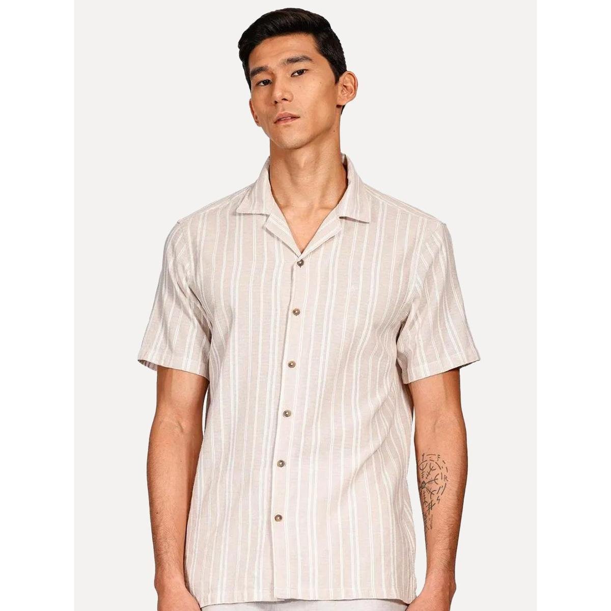 Camisa Aramis Masculina Manga Curta Regular Bowling Eco Maquineta Listrada Cáqui