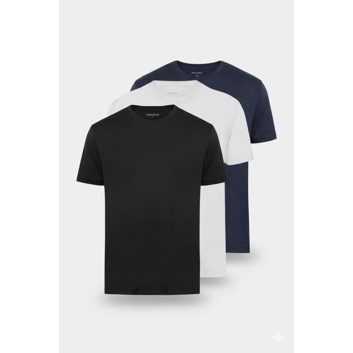 Kit 3 Camisetas Aramis Básicas Branca, Preta e Marinho