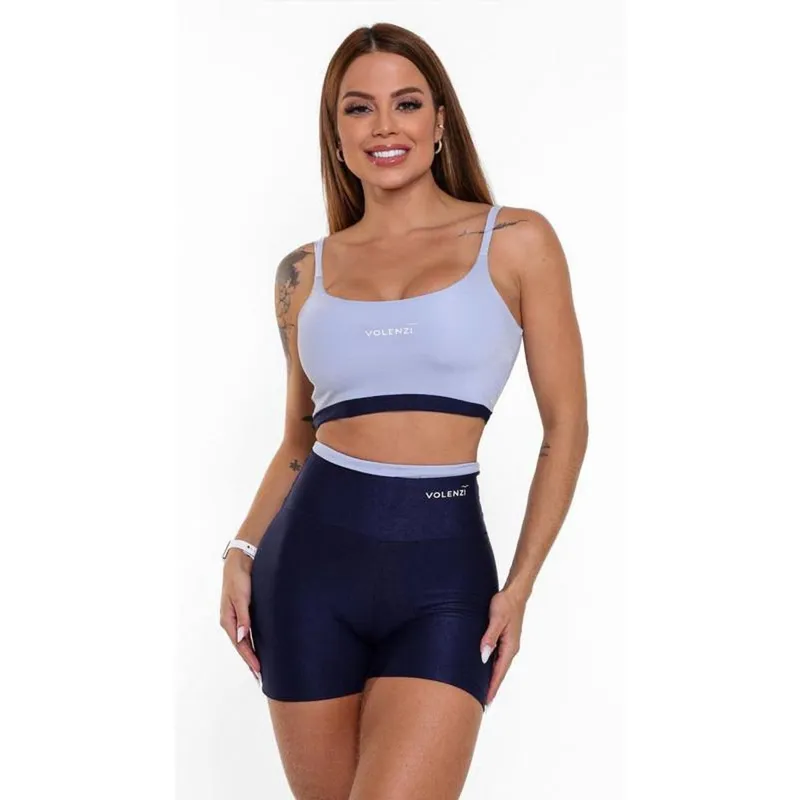 Shorts Fitness Duo Canelado Cintura Alta Compressão Conforto Academia