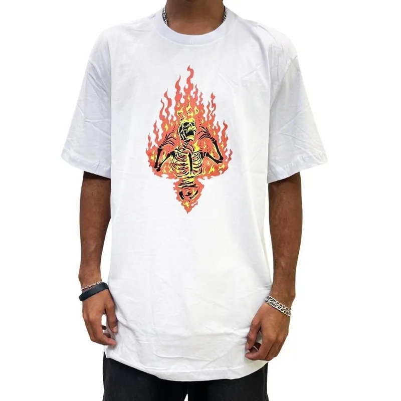 Camiseta Mcd Regular Caveira Em Chamas - Branca Tamanho:G;Cor:;Genero:Masculino