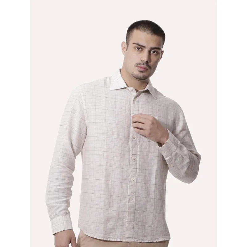 Camisa Ellus Masculina Regular Linen Blend Breeze Italian Xadrez Off-White