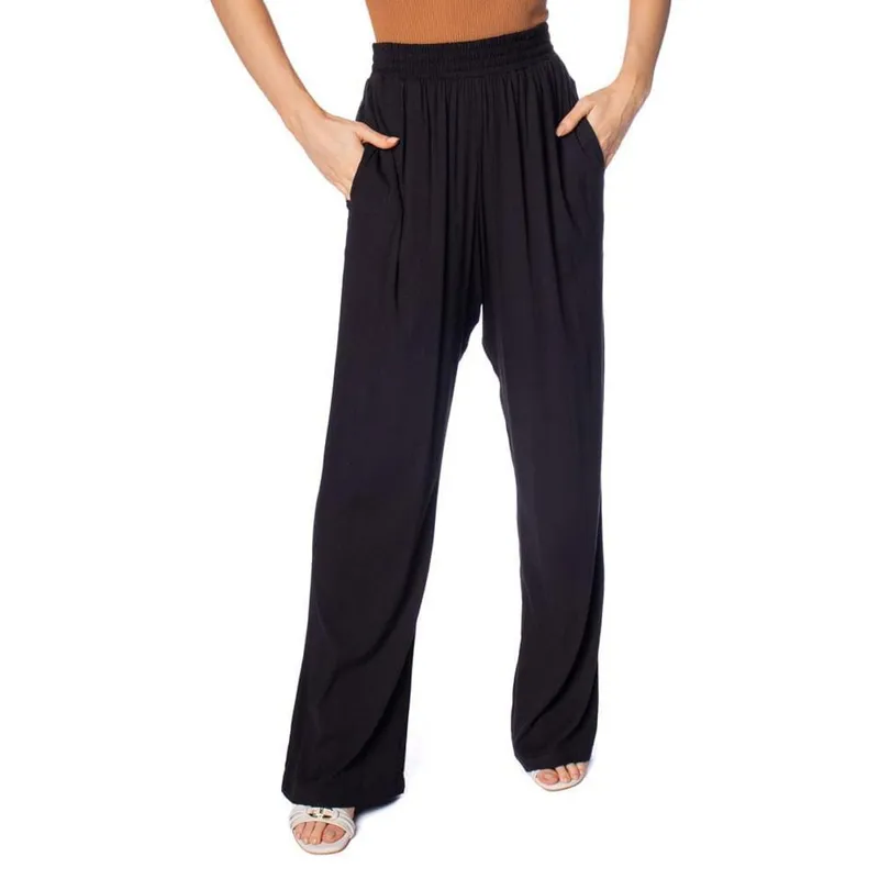 Calça Feminina Giraffe Reta Viscose com Elástico Preto