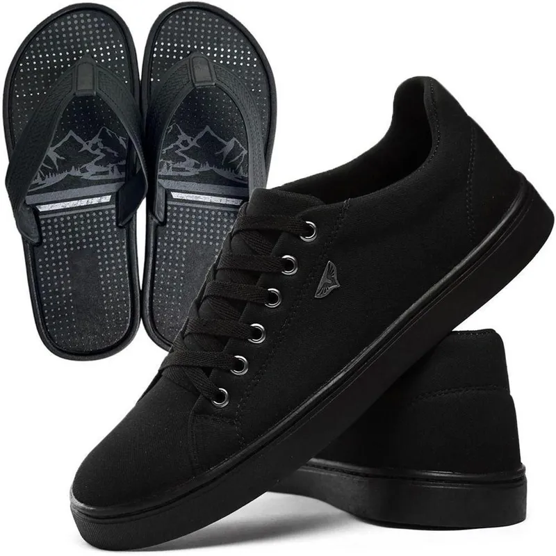 Kit Tênis Masculino Skatista Confortável Sapatenis Cotidiano Dia a Dia + Chinelo Anatômico