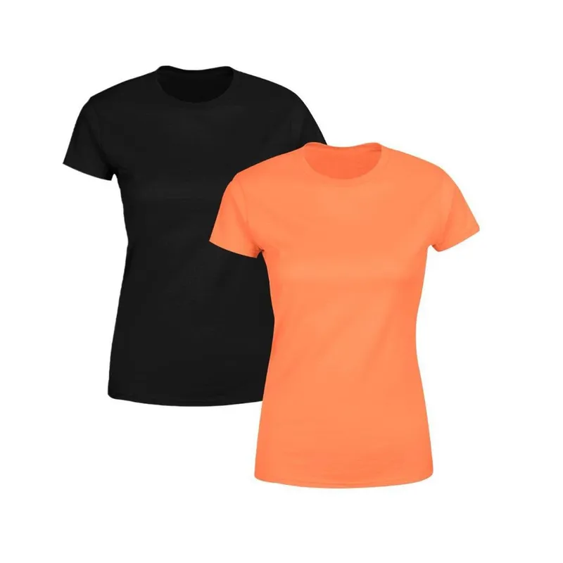 Kit 2 Blusas Feminina Tshirt Camiseta Baby Look Gola Redonda Básica Premium Preta e Laranja