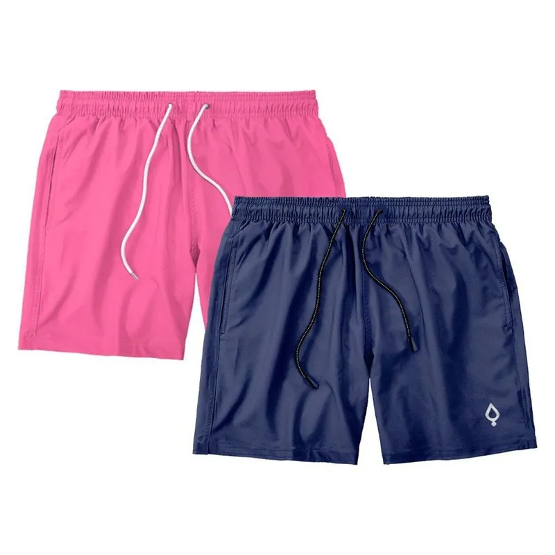 Kit 2 Shorts Resina Bermuda Praia Tactel Liso Masculino Mauricinho