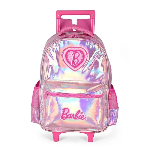 Mochila de Rodinhas Com Alça Luxcel Barbie Metalizada Pink Único