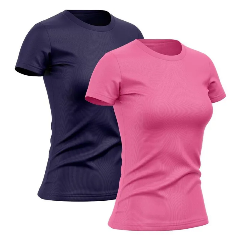 Kit 2 Camiseta Feminina Manga Curta Dry Proteção Solar UV Blusa Baby Look Academia Treino Camisetas